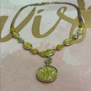 Yellow and Mint Gold-Tone Pendant Necklace